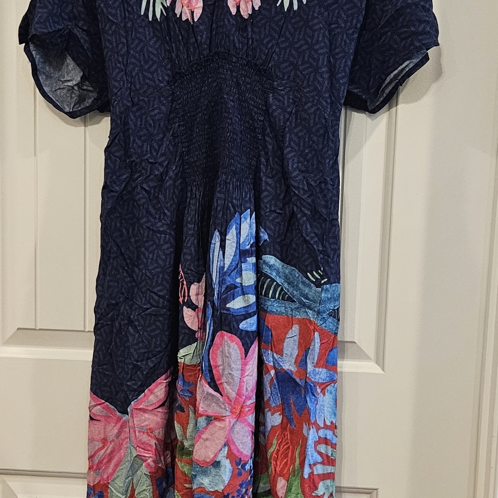 Anthropologie Floral Navy Dress with Colorful Accents